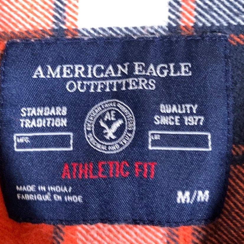 American Eagle Outfitters American Eagle Outfitters Mens Shirt Orange Navy Plaid Athletic Fit Flannel M Size US M / EU 48-50 / 2 - 6 Thumbnail