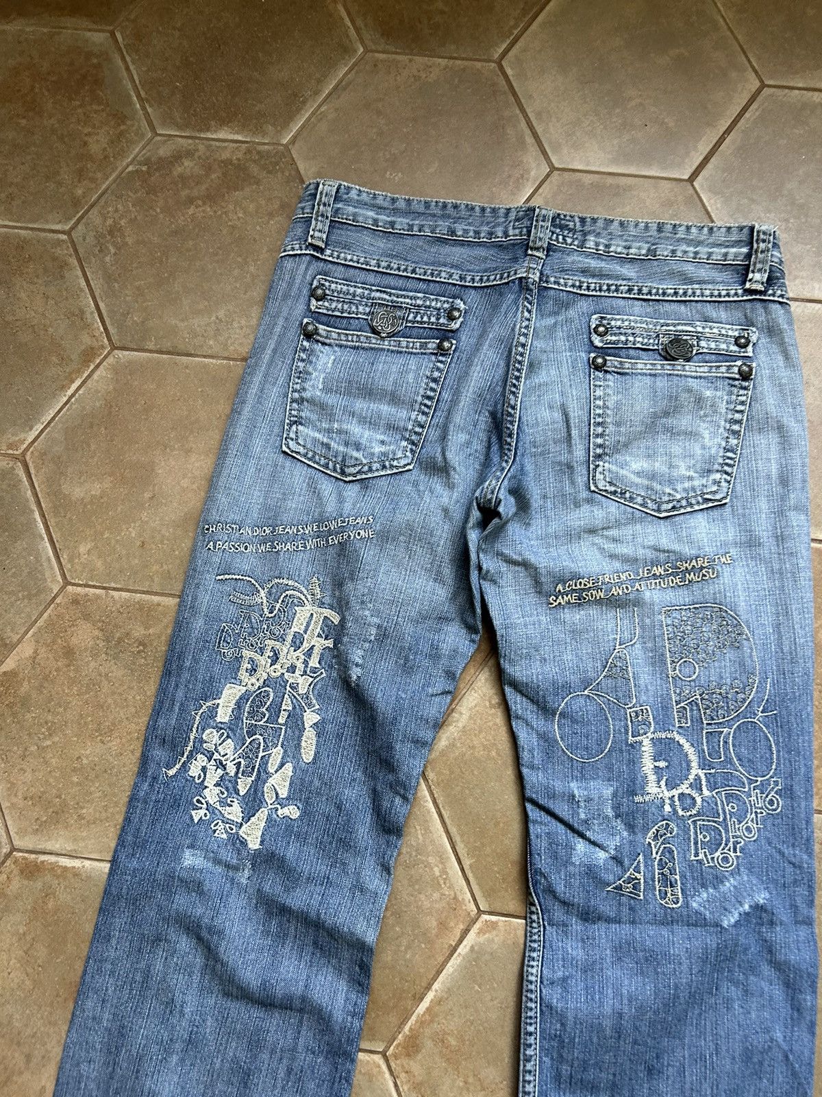 Designer × Vintage Christian Dior style print jeans denim John Galliano Size 26" / US 2 / IT 38 - 8 Thumbnail