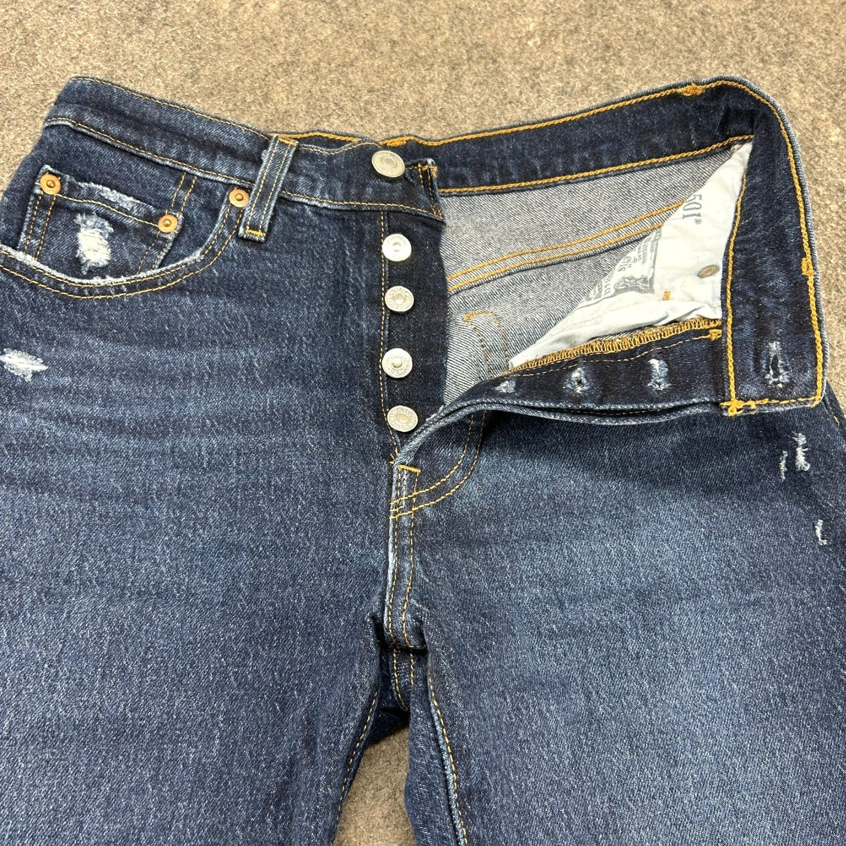 Levi's Levi's 501 Jeans Womens Blue Regular Straight Leg Dark Wash Button Fly 25x26 Vintage No 90s Retro Distressed Jeans Womens Size 42" / US 20 - 2 Thumbnail