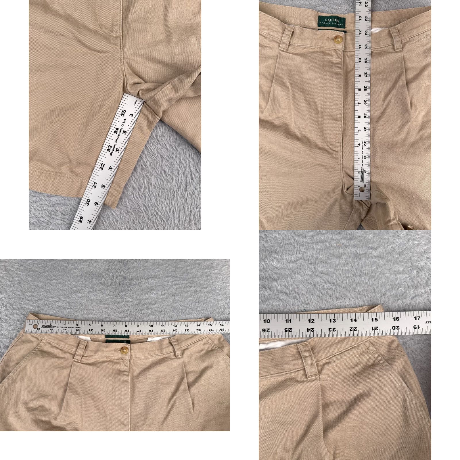 Ralph Lauren Lauren Ralph Lauren Shorts Women 12 Beige Twill Chino Pockets Flat Front Regular Rise 6 in Inseam 6 in Cotton Buttoned Front Womens Size 34" / US 12 / IT 48 - 8 Thumbnail