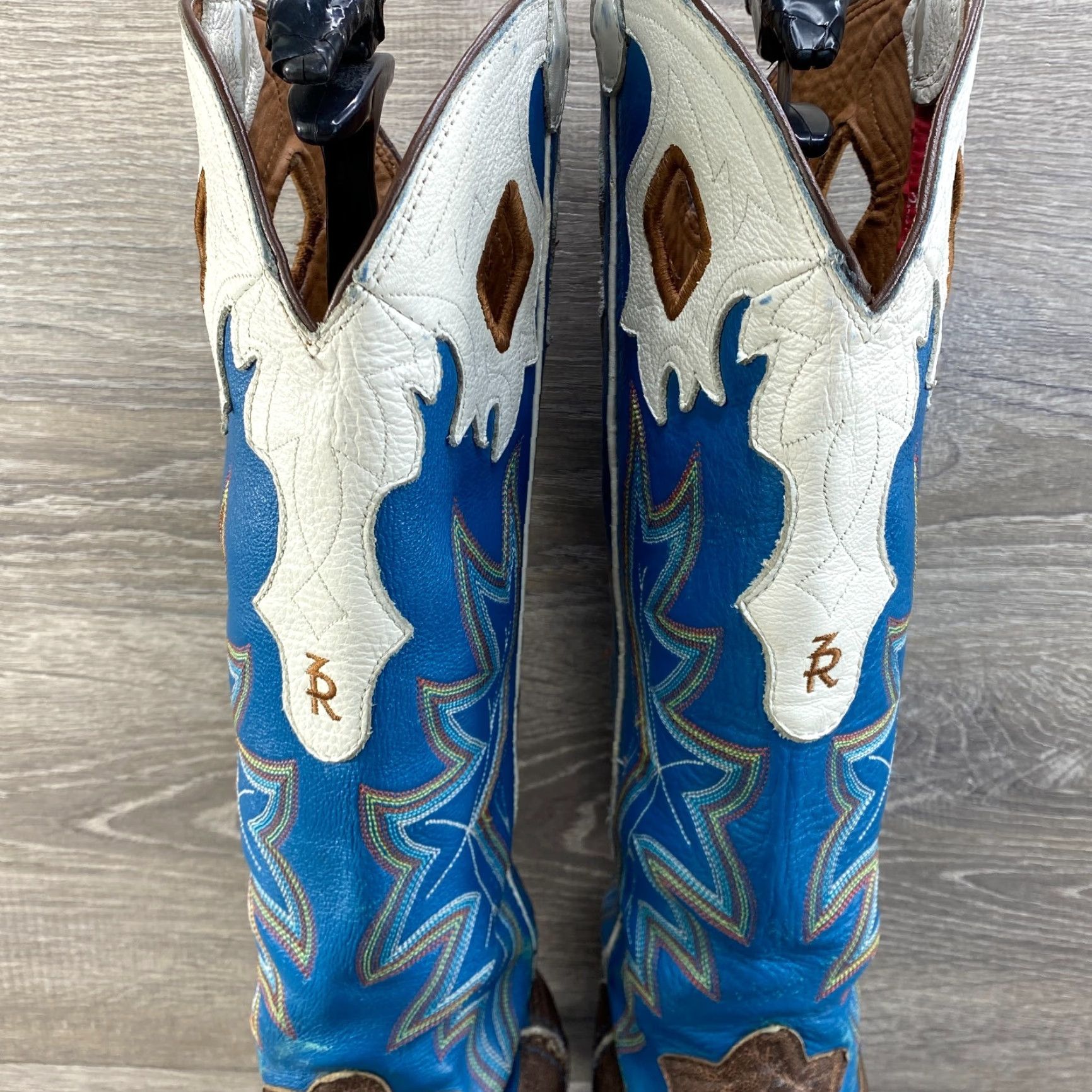Tony Lama Tony Lama ZR Mens 8 D Brown Blue Leather Cowboy Boots Square Toe Tall Shaft Shirt Mens Boots Brown Blue Western Leather Tony Lama ZR 8D Cowboy Size US 8 / EU 41 - 5 Thumbnail