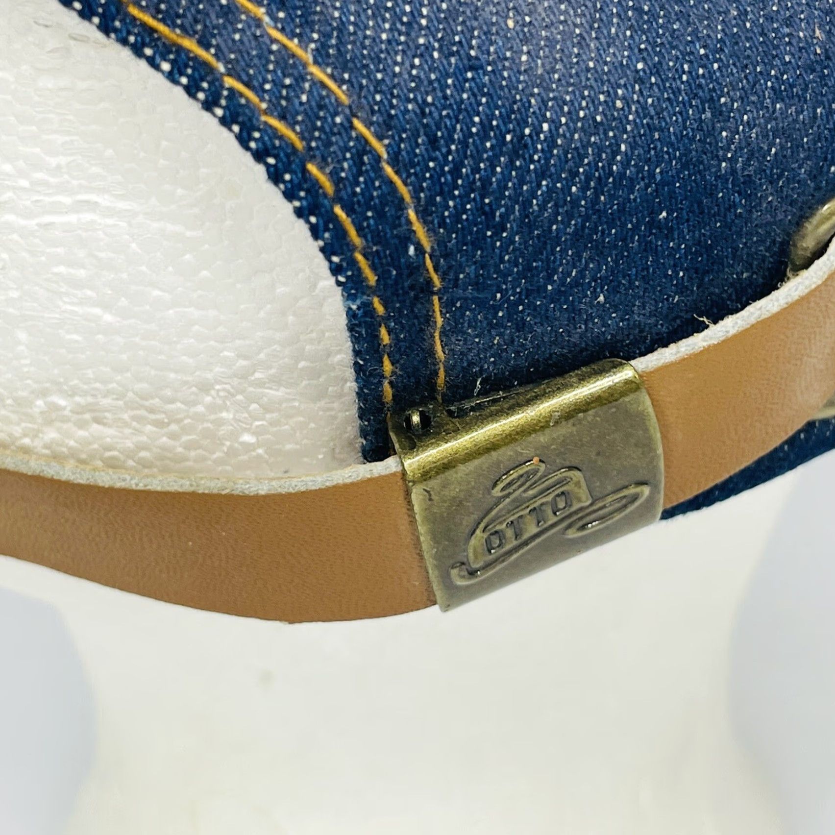 Vintage Otto Baseball Hat Leather Strap Back Adjustable Denim 6 Panel Tan Bill Size ONE SIZE - 7 Thumbnail