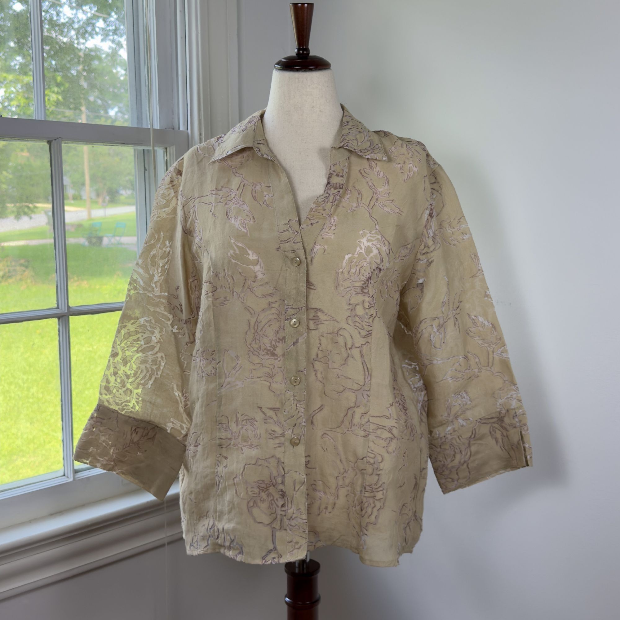 Vintage Vintage Sarah Bentley Floral Cream Button Down Shirt XL Size XL / US 12-14 / IT 48-50 - 12 Thumbnail