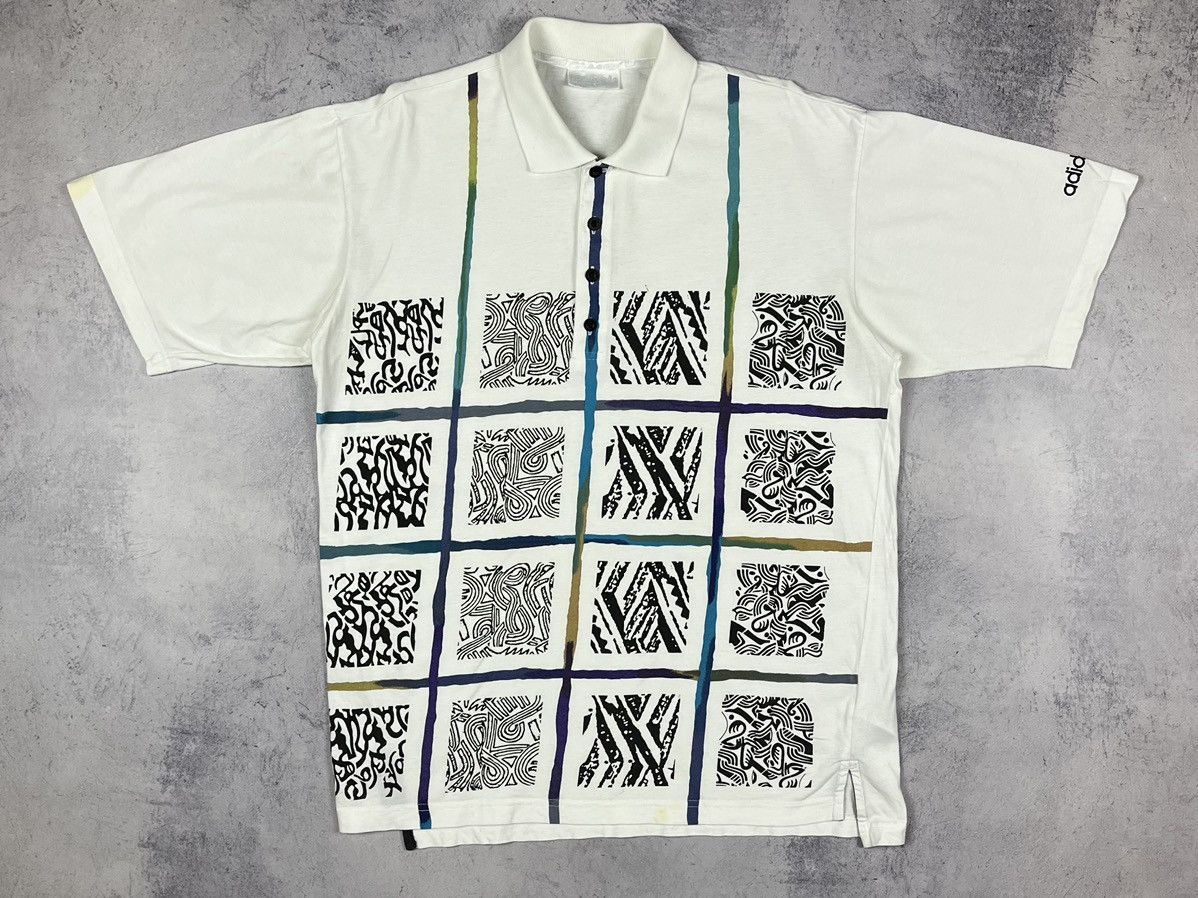 Adidas Vintage Adidas Abstract Pattern Polo T Shirt 90’s Size US M / EU 48-50 / 2 - 2 Thumbnail
