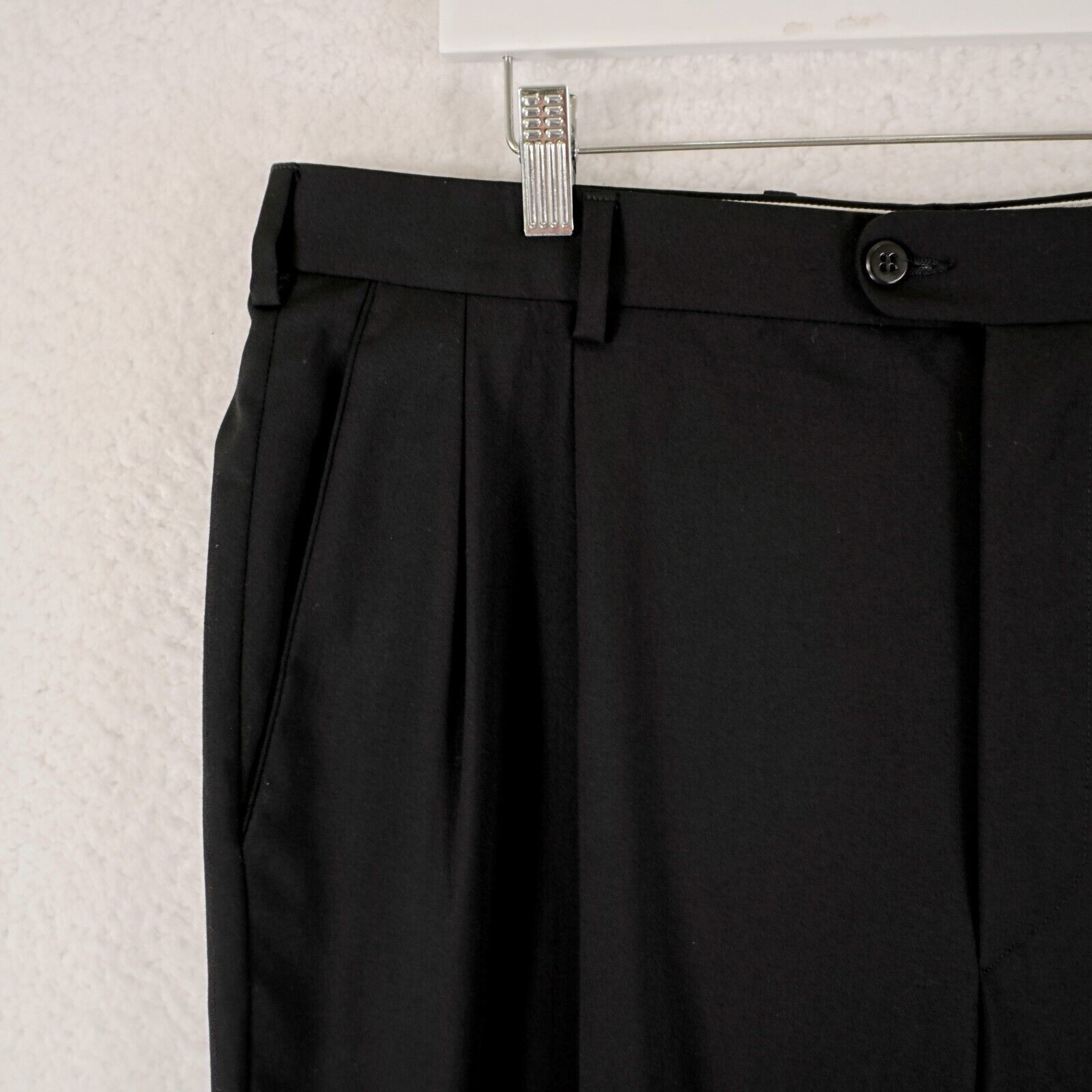 Zanella Zanella Bennett Natural Stretch Black Wool Pleated Cuffed Dr Size 36R - 3 Thumbnail