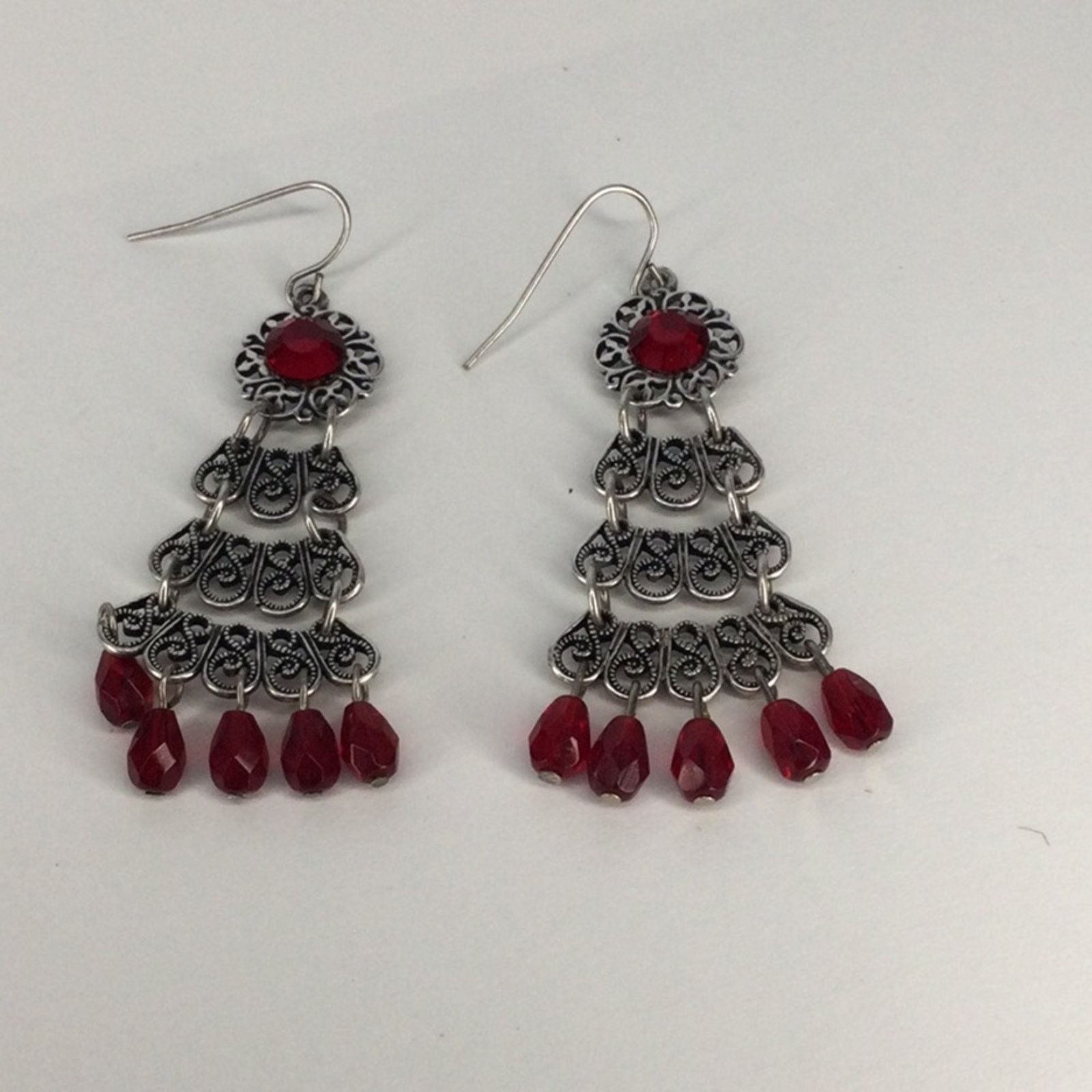 Other Retro 1990's Silver Tone Garnet Bead Chandelier Earrings Size ONE SIZE - 8 Thumbnail