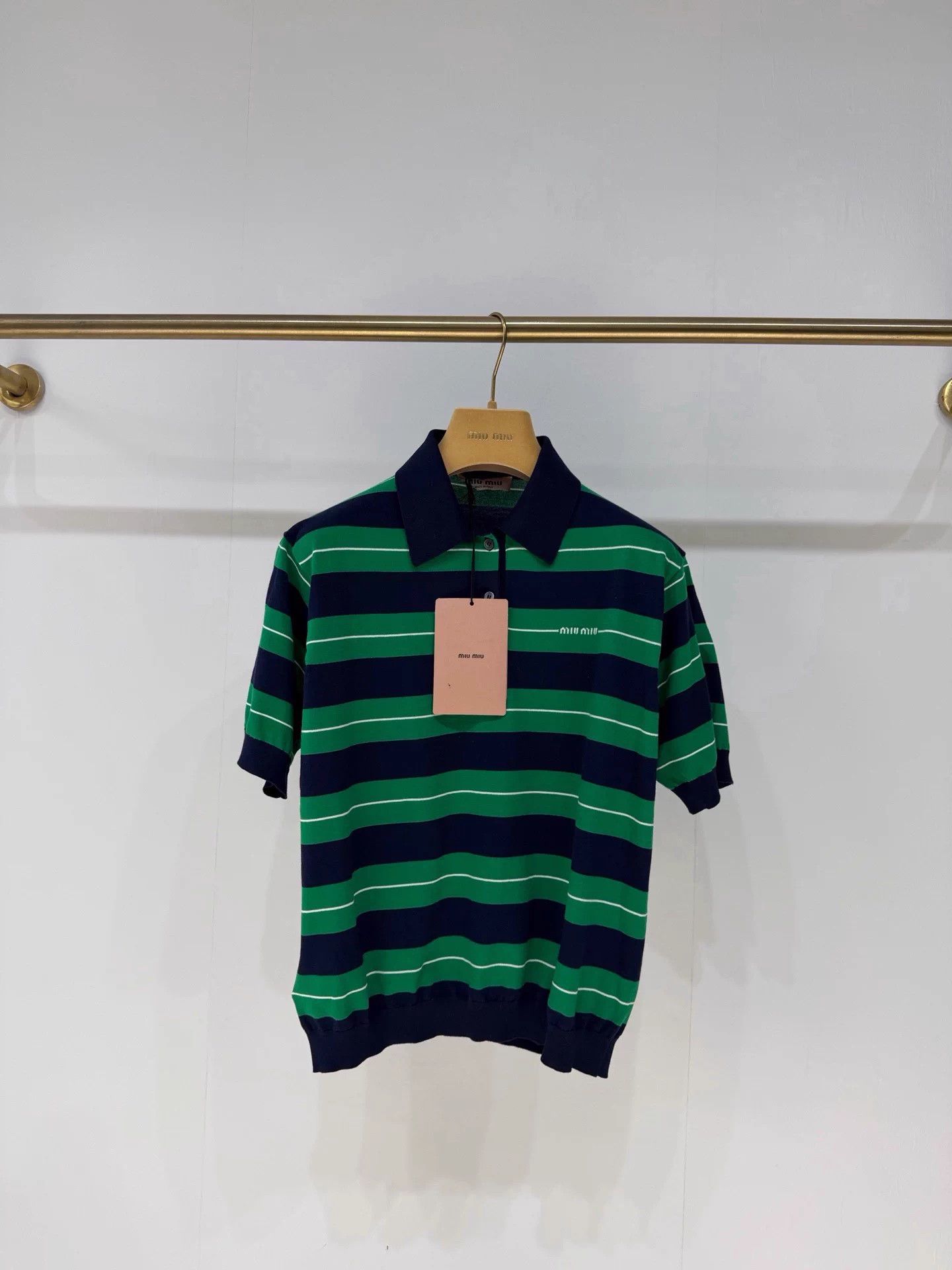 Miu Miu MIU MIU Black Green Stripe Polo Shirt 38 Size S / US 4 / IT 40 - 1 Thumbnail