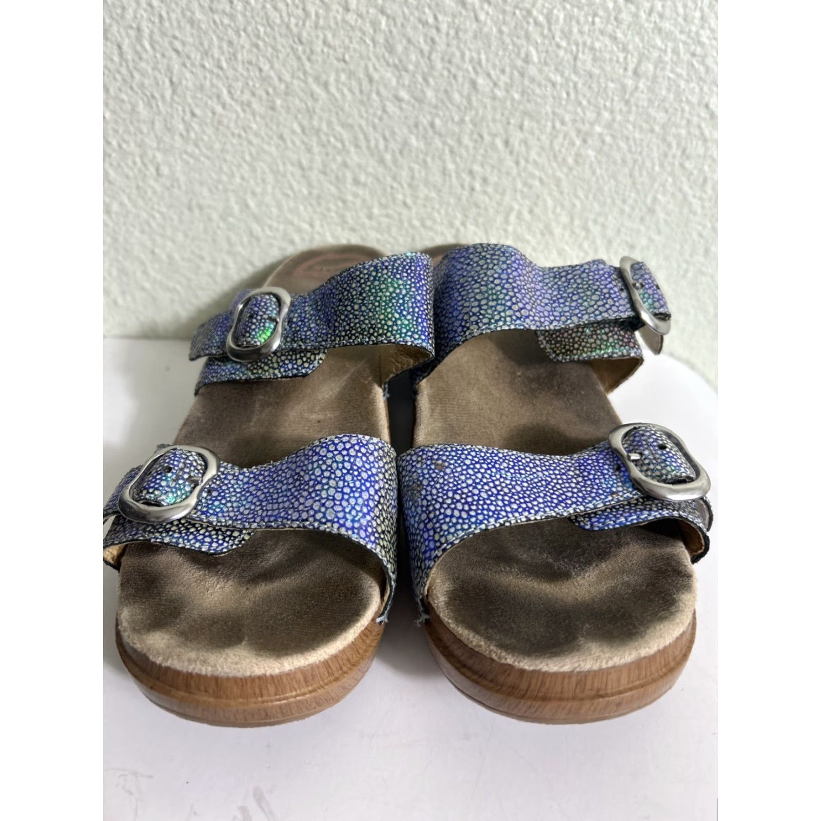 Dansko VINTAGE Dansko Sandal Sophie Blue Iridescent Double Strap Clog Sandals 41 US 11 Women Straps Leather Slip-On Size US 11 / IT 41 - 6 Thumbnail