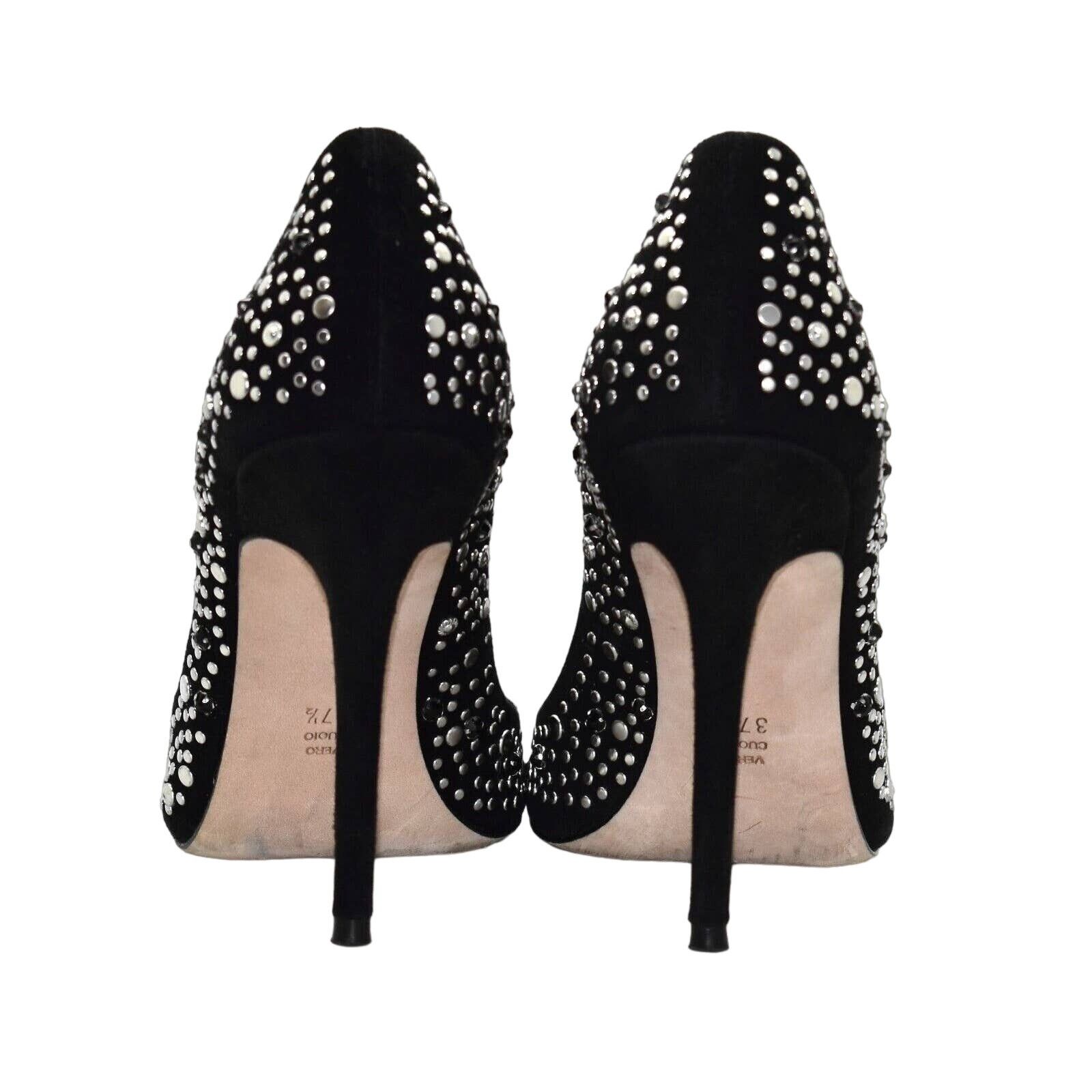 CAZABAT B0 JEAN MICHEL CAZABAT Elle Black Suede Crystal Heels 37.5 Size US 7.5 / IT 37.5 - 5 Thumbnail
