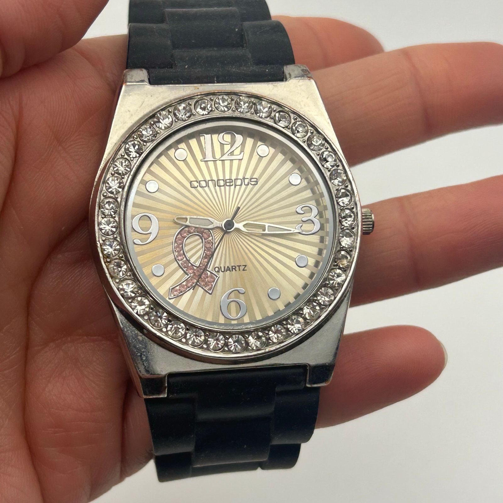 Other Concepts Breast Cancer Awareness Ribbon Watch Black Band Size ONE SIZE - 7 Thumbnail