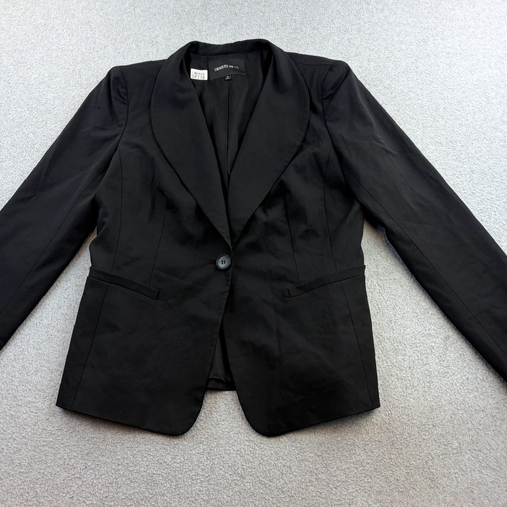 Vintage Lafayette 148 New York Blazer Jacket Womens 10 Black Shawl Collar One-Button Size L / US 10 / IT 46 - 4 Thumbnail