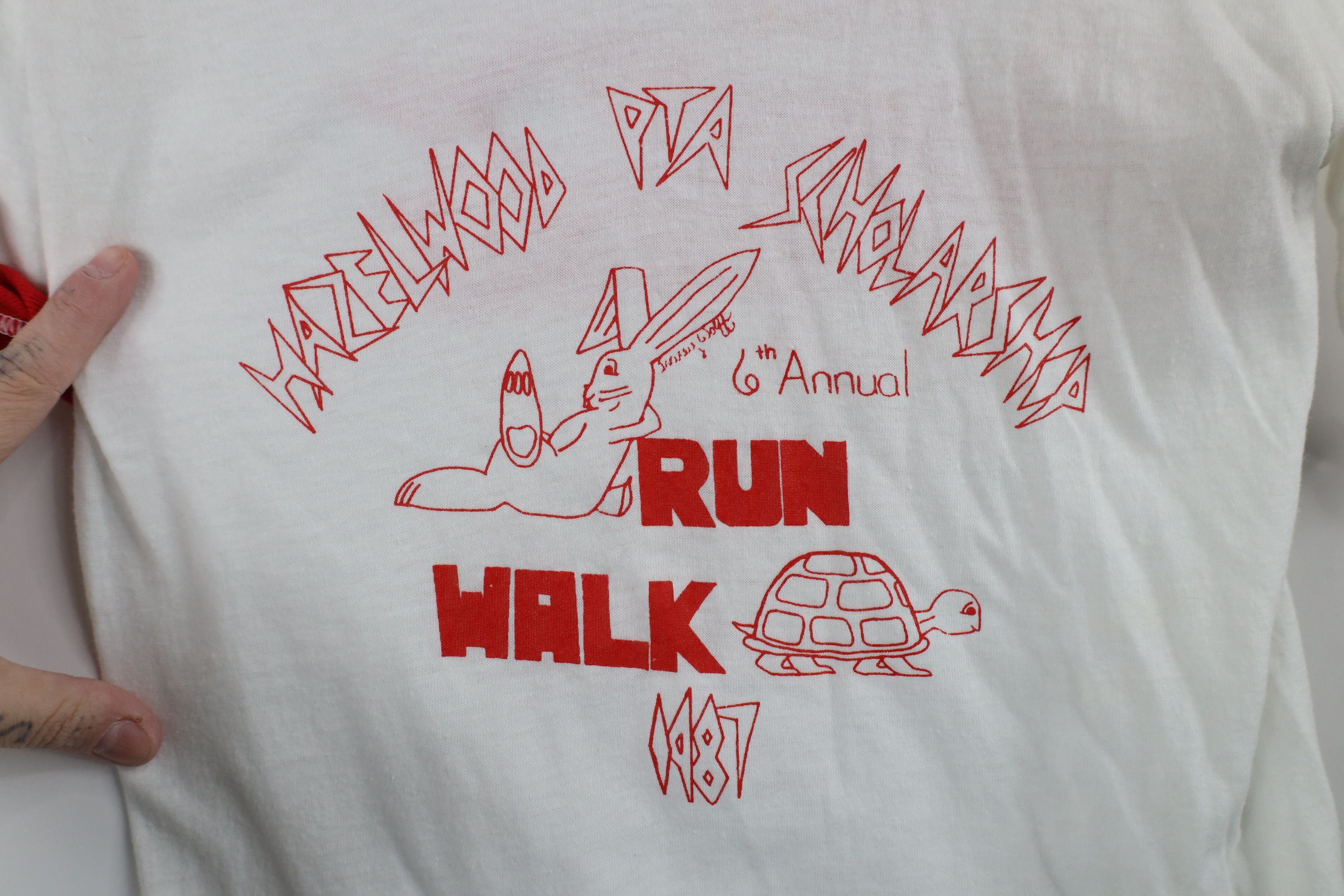 Vintage Vintage 80s Run Walk Short Sleeve Ringer T-Shirt USA Size S / US 4 / IT 40 - 4 Thumbnail