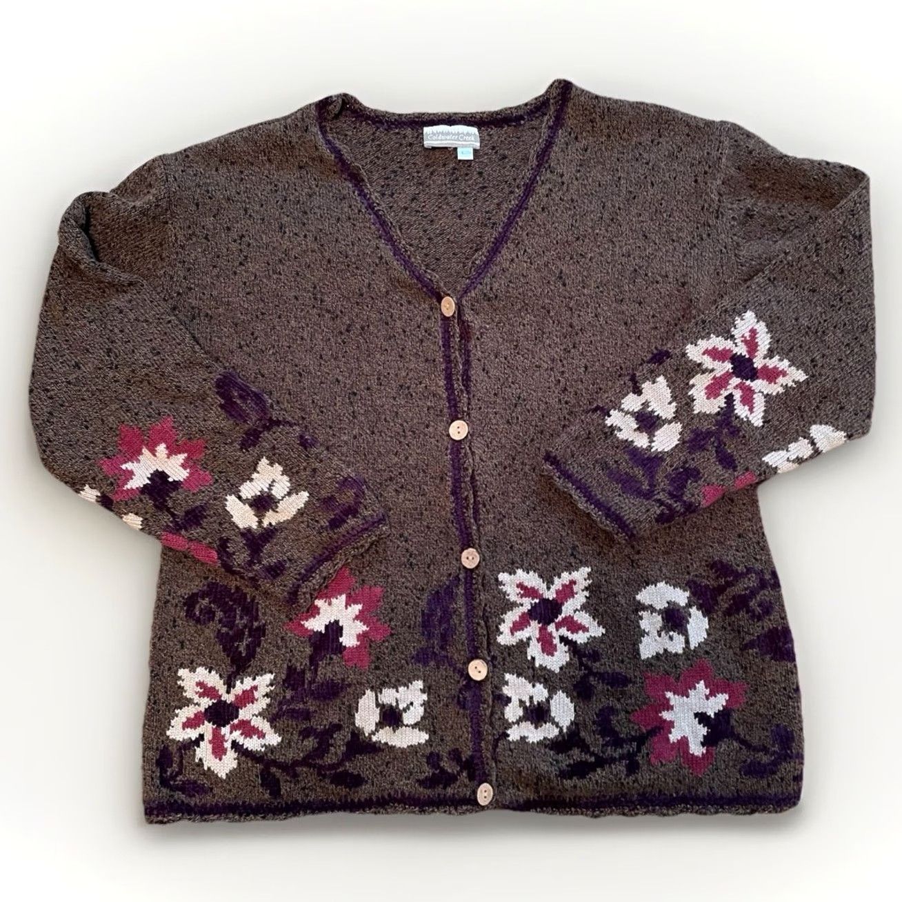 Coldwater Creek Coldwater Creek Cardigan Sweater L Olive Green Floral Silk Cotton Button Up Womens Casual Knit Bohemian Floral Pattern Open Front Size L / US 10 / IT 46 - 2 Thumbnail