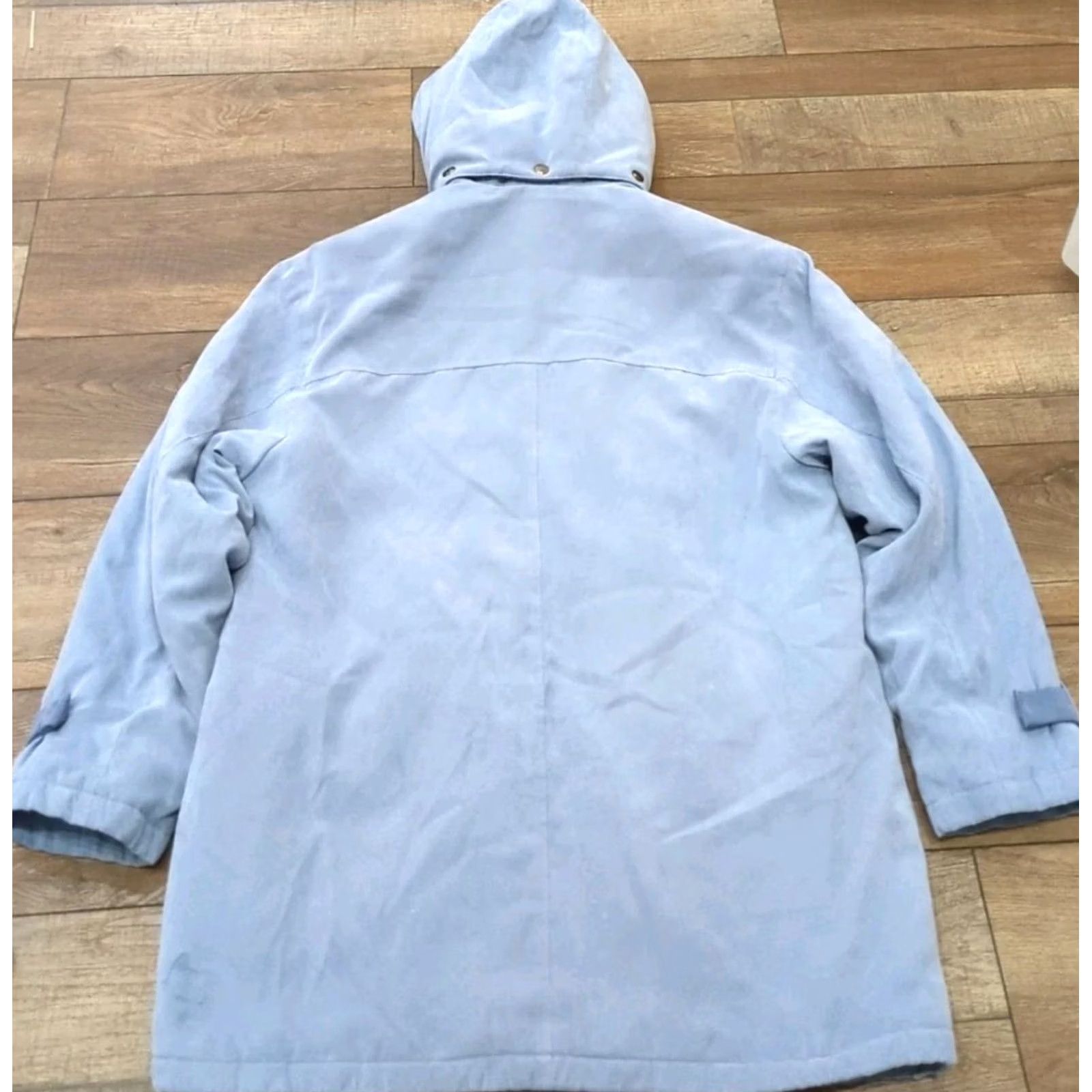 Vintage Gallery Jacket Women's Long Blue Pockets Zip Snap Removable Hood Rain Coat X-Large? (Note: Original lists Large; adjust to valid) Size M / US 6-8 / IT 42-44 - 2 Thumbnail