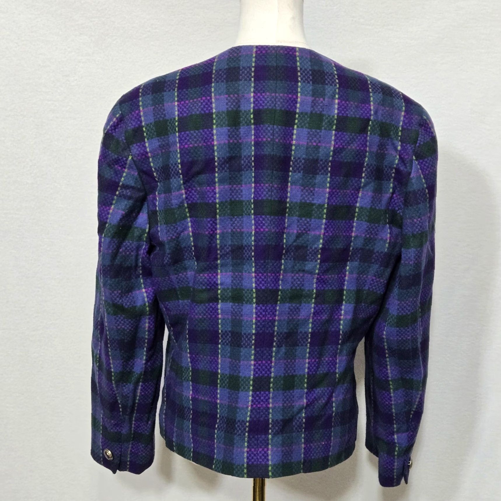 Pendleton VINTAGE Pendleton Blazer Womens Medium Purple Plaid Wool Lined Collarless Jacket Size M / US 6-8 / IT 42-44 - 6 Thumbnail