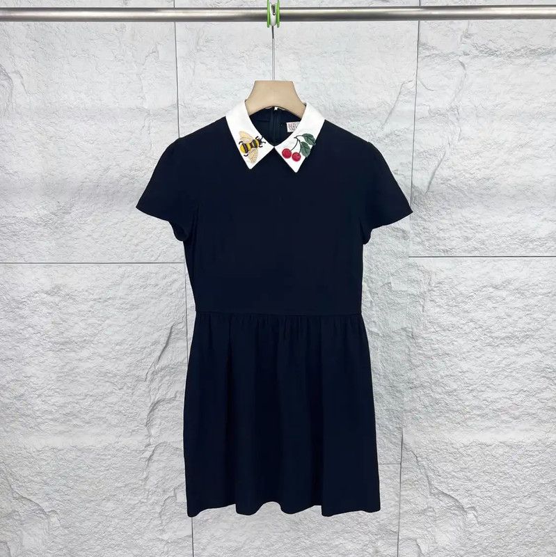 Valentino Valentino Black Cotton Dress with Unique Collar 0089 Size ONE SIZE - 1 Thumbnail