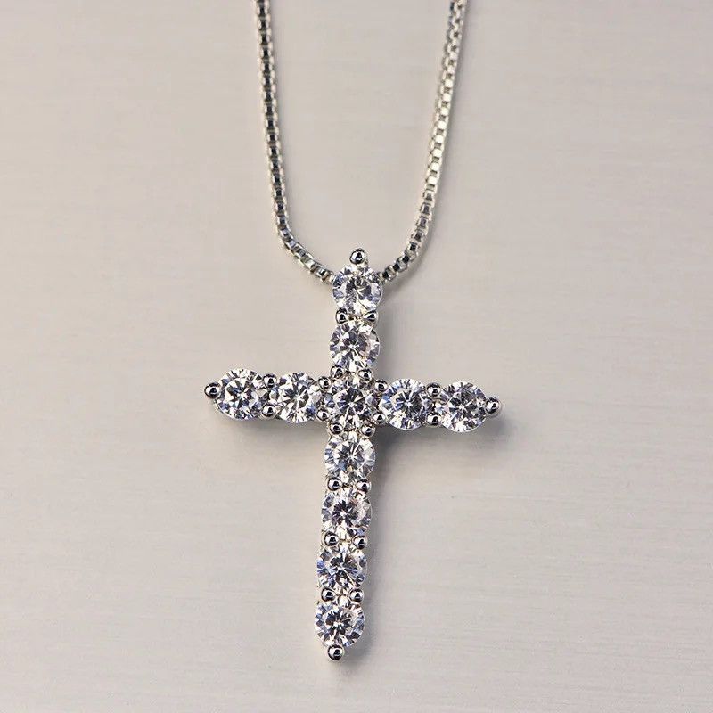 Jewelry × Sterling Silver 925 Sterling Silver Necklace Shiny crystal cross Pendant Size ONE SIZE - 5 Thumbnail
