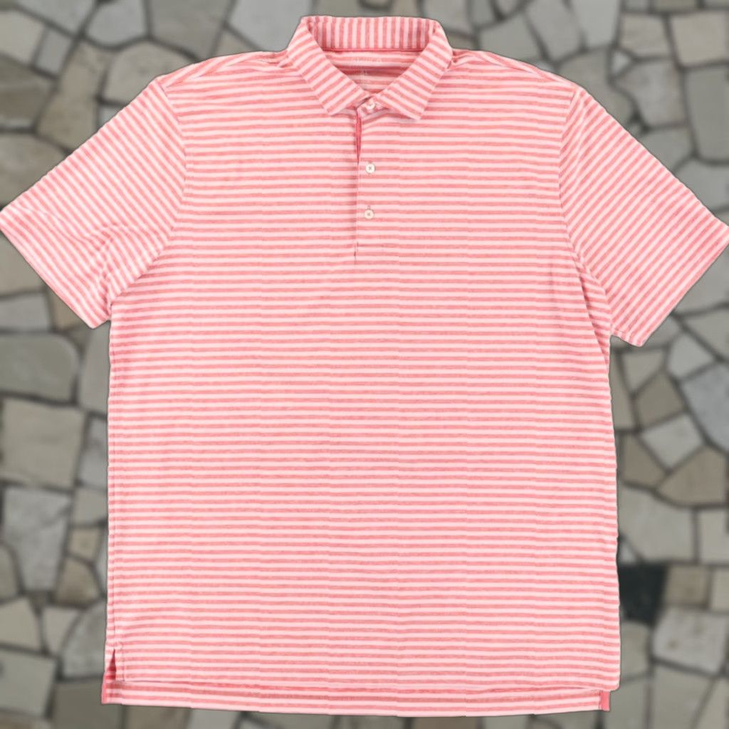 johnnie-O Johnnie-O Performance Stretch Striped Polo Shirt Strawberry Men's XL Shirt Size US XL / EU 56 / 4 - 1 Thumbnail