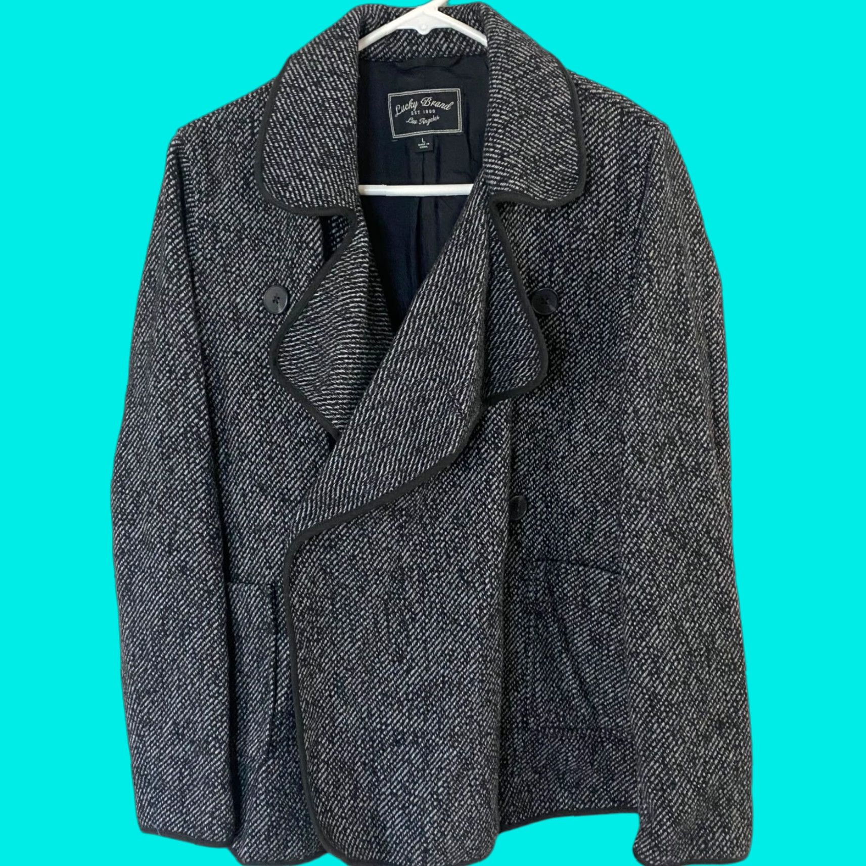Lucky Brand VINTAGE Lucky Brand Pea Coat Jacket Womens Large Gray Wool Blend Double-Breasted Size L / US 10 / IT 46 - 1 Thumbnail