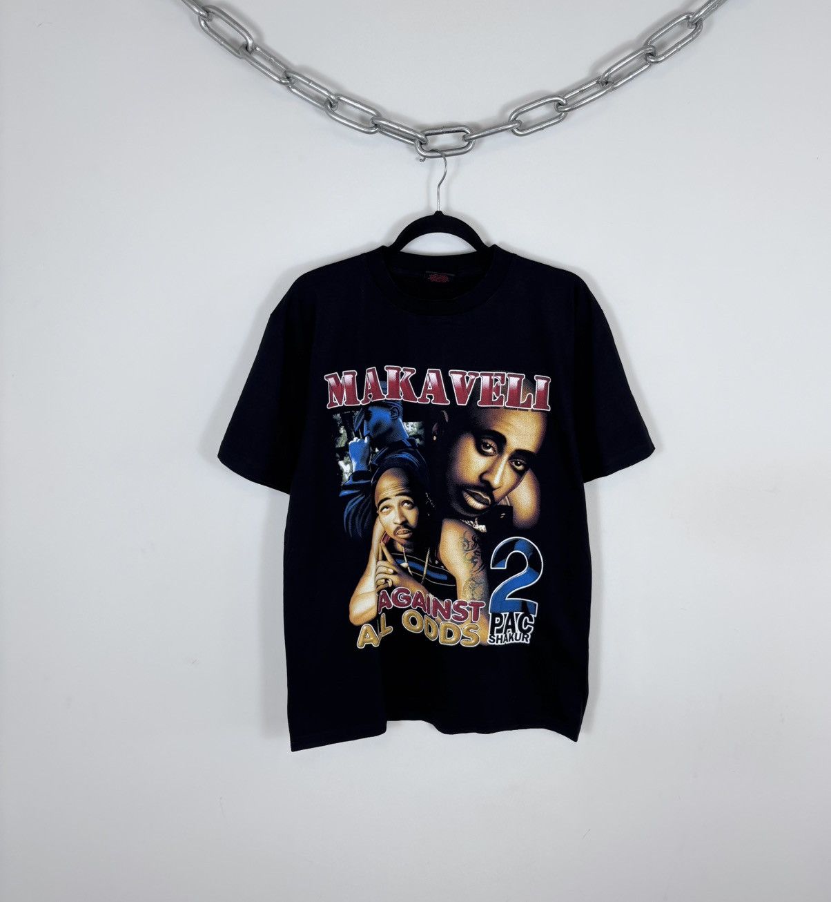 Rap Tees Vintage 2Pac Makaveli Against All Odds Rap Song Black Tee Size US L / EU 52-54 / 3 - 1 Thumbnail