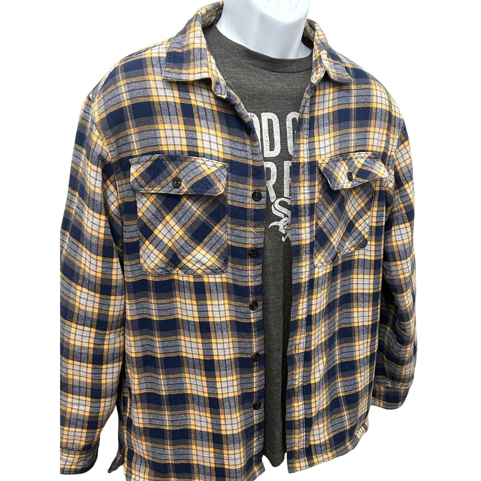 Other Old Mill Mens Medium Blue Yellow Plaid Sherpa Lined Flannel Size US M / EU 48-50 / 2 - 1 Thumbnail