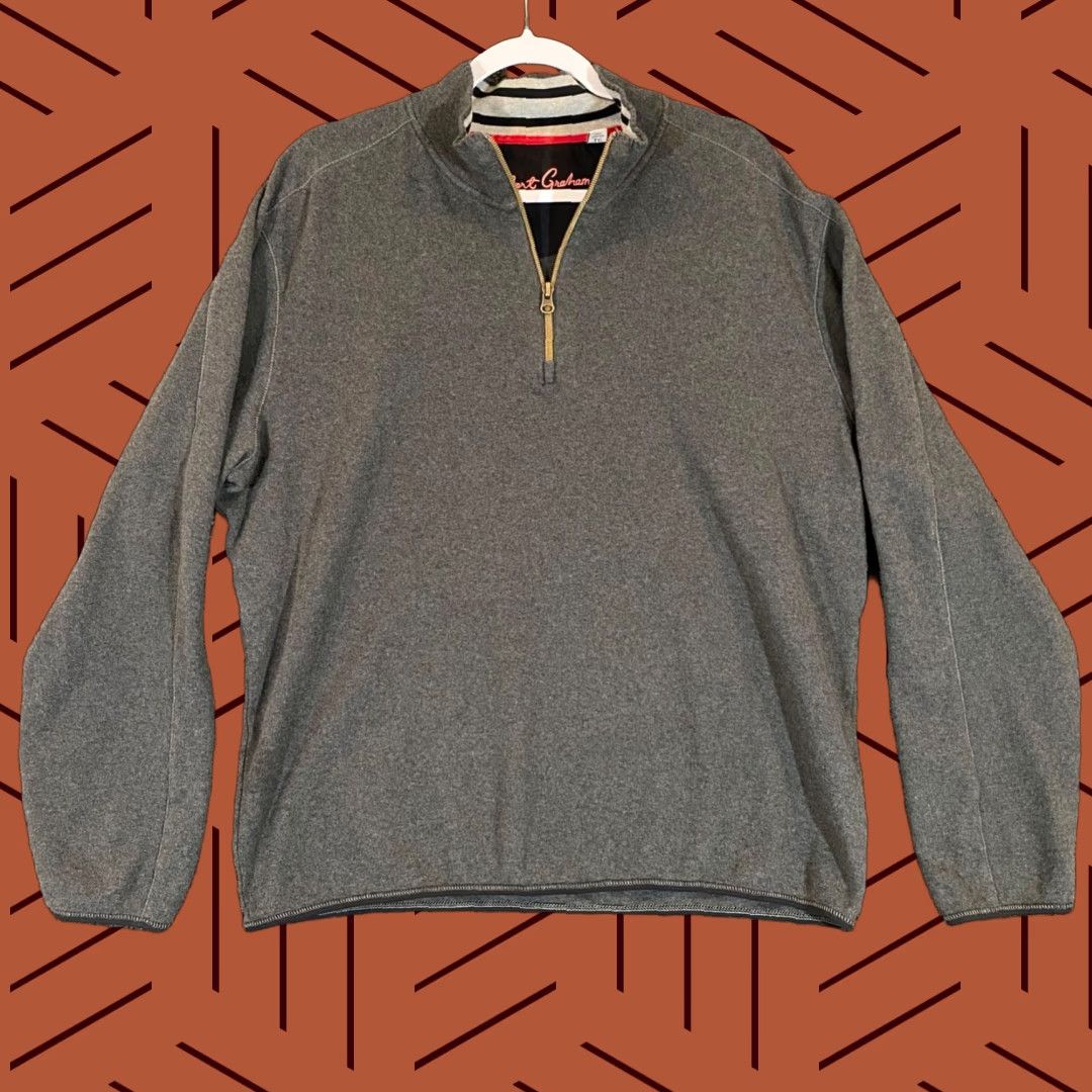 Robert Graham Robert Graham Sweater Mens XL Gray 1/2 Zip Pullover Long Sleeve Classic Preppy Knit Cotton Size US XL / EU 56 / 4 - 1 Thumbnail