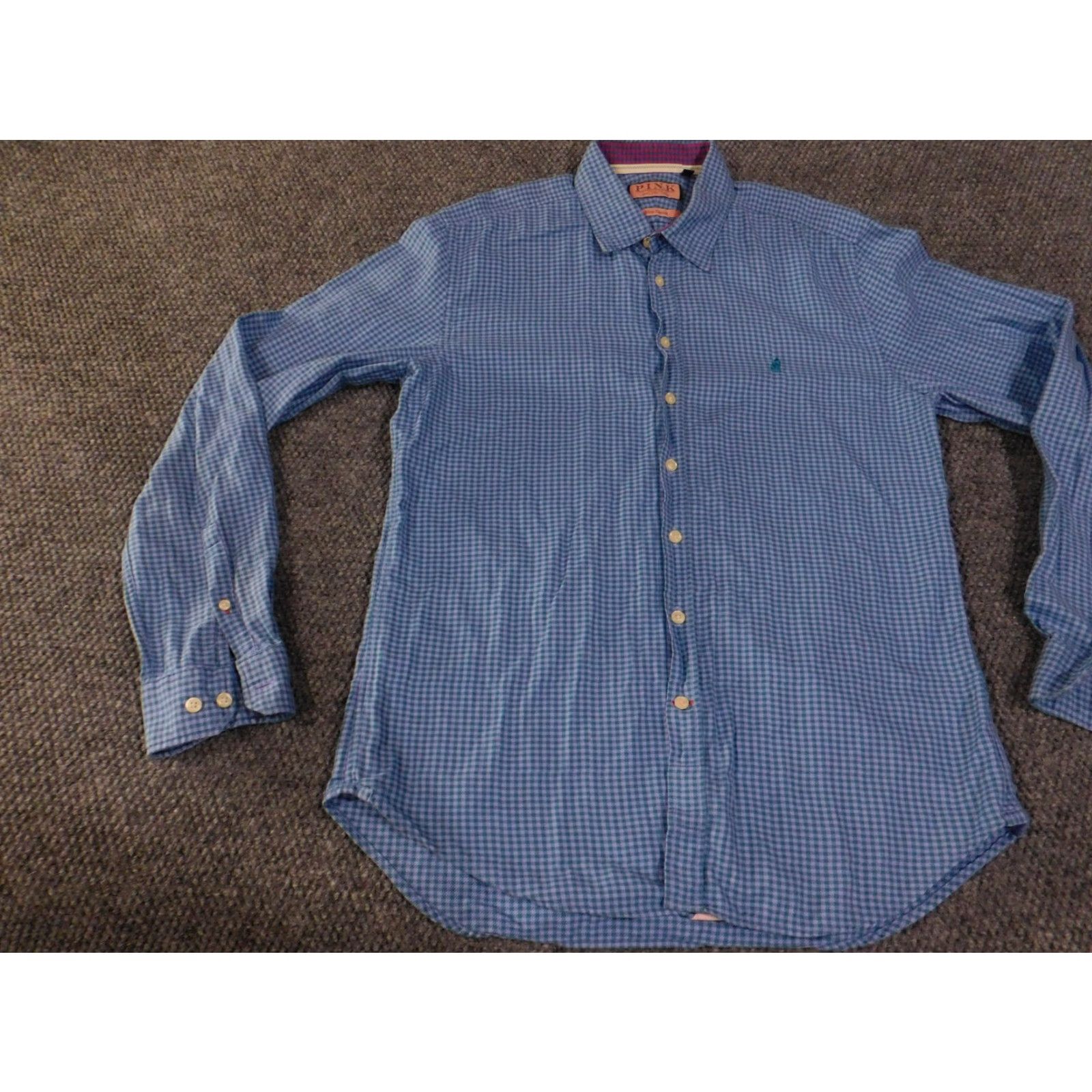 Pinko Thomas Pink Shirt Large Blue Houndstooth Slim Casual Long Sleeve Button Up Mens Size US L / EU 52-54 / 3 - 3 Thumbnail
