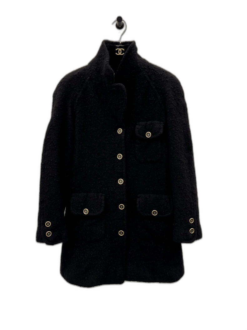 Chanel Chanel Vintage Black Wool Coat with CC Buttons Size S / US 4 / IT 40 - 1 Thumbnail