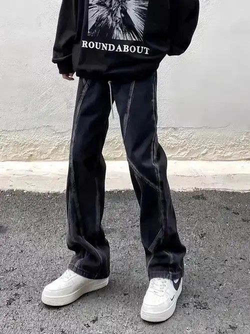 Japanese Brand × Jean Vintage washed black paneled straight-leg jeans Size US 32 / EU 48 - 1 Thumbnail
