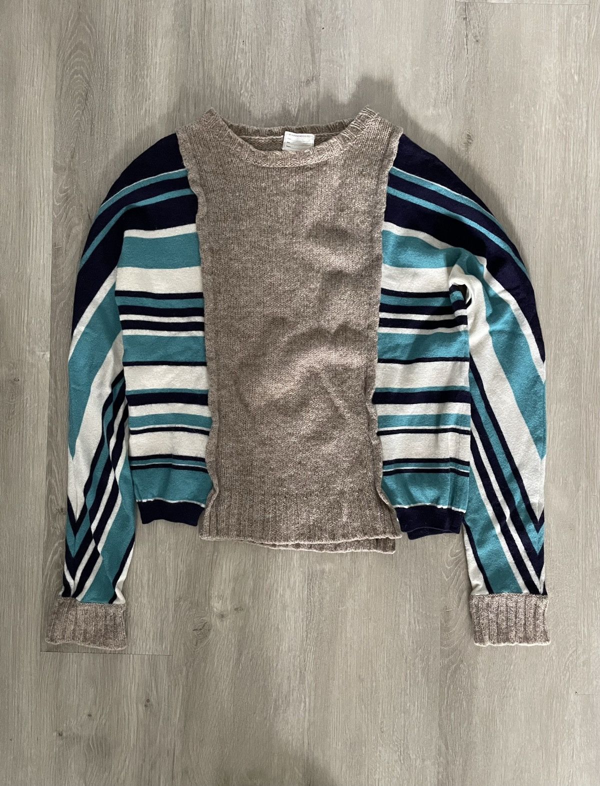 Vtg 90s Miharayasuhiro Split Knit Rebuild Cropped Sweater