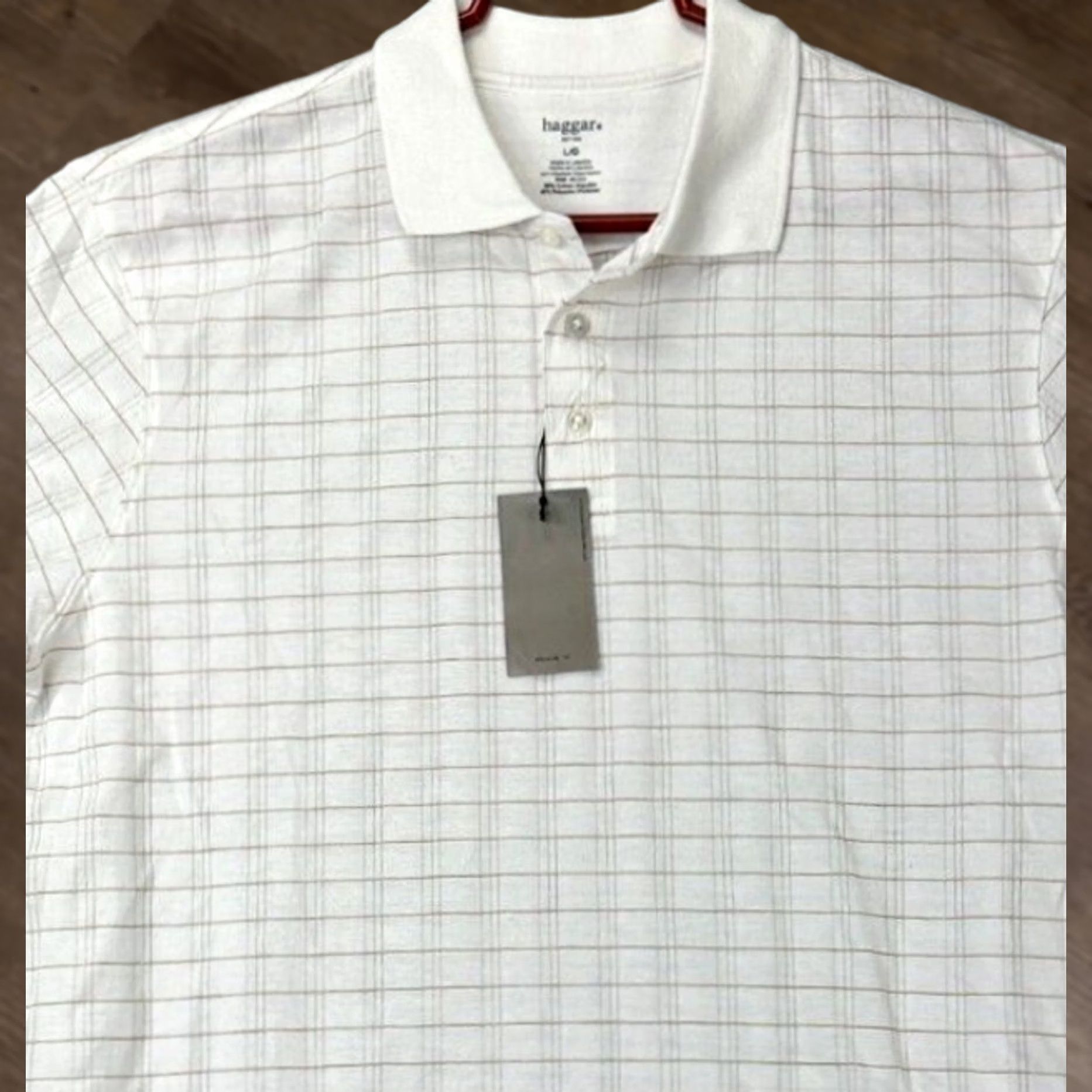 Haggar Haggar Polo Shirt Adult Large White Plaid Casual Short Sleeve Rugby Mens NEW Size US L / EU 52-54 / 3 - 1 Thumbnail