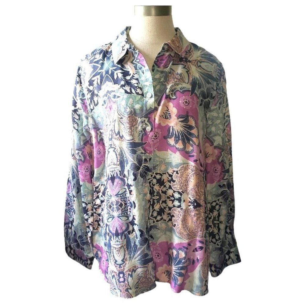 Chicos CT1682 Chico's NWOT Floral Pastel Button Down Shirt 2 Size L / US 10 / IT 46 - 1 Thumbnail