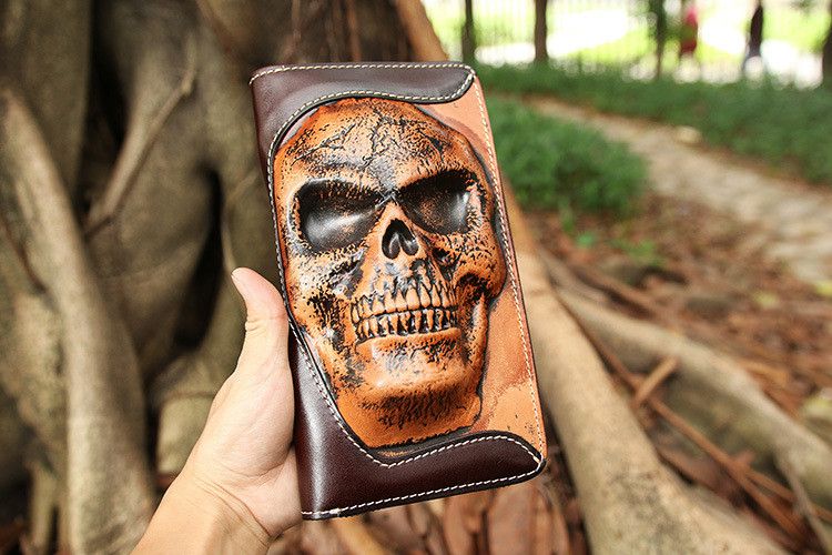 Leather Skull Ghost Head Long Wallet Size ONE SIZE - 1 Thumbnail