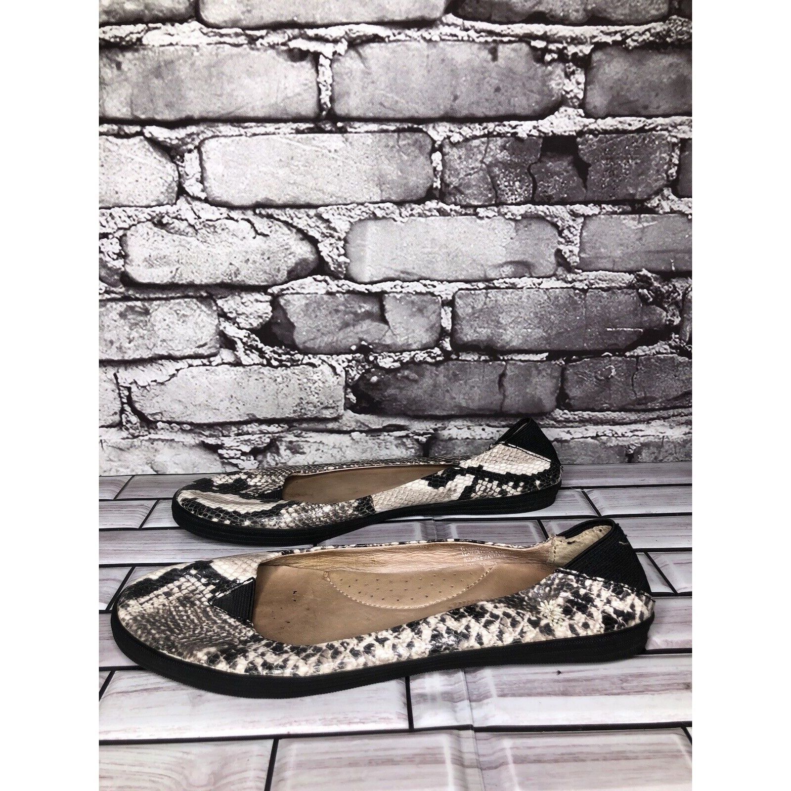 Tommy Bahama Tommy Bahama Odesa Ivory Black Leather Snake Skin Ballet Fla Size US 8 / IT 38 - 18 Thumbnail