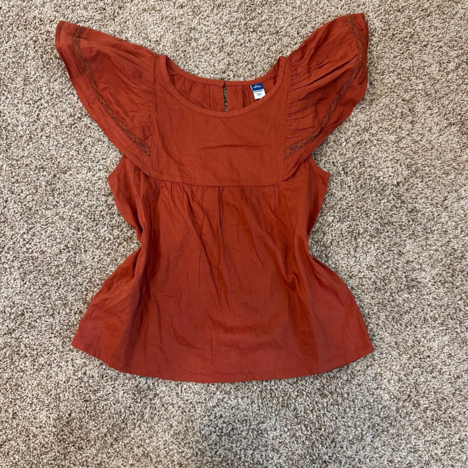 Old Navy Old Navy Girls XL Rust Orange Flutter Sleeve Top Size XL / US 12-14 / IT 48-50 - 1 Thumbnail