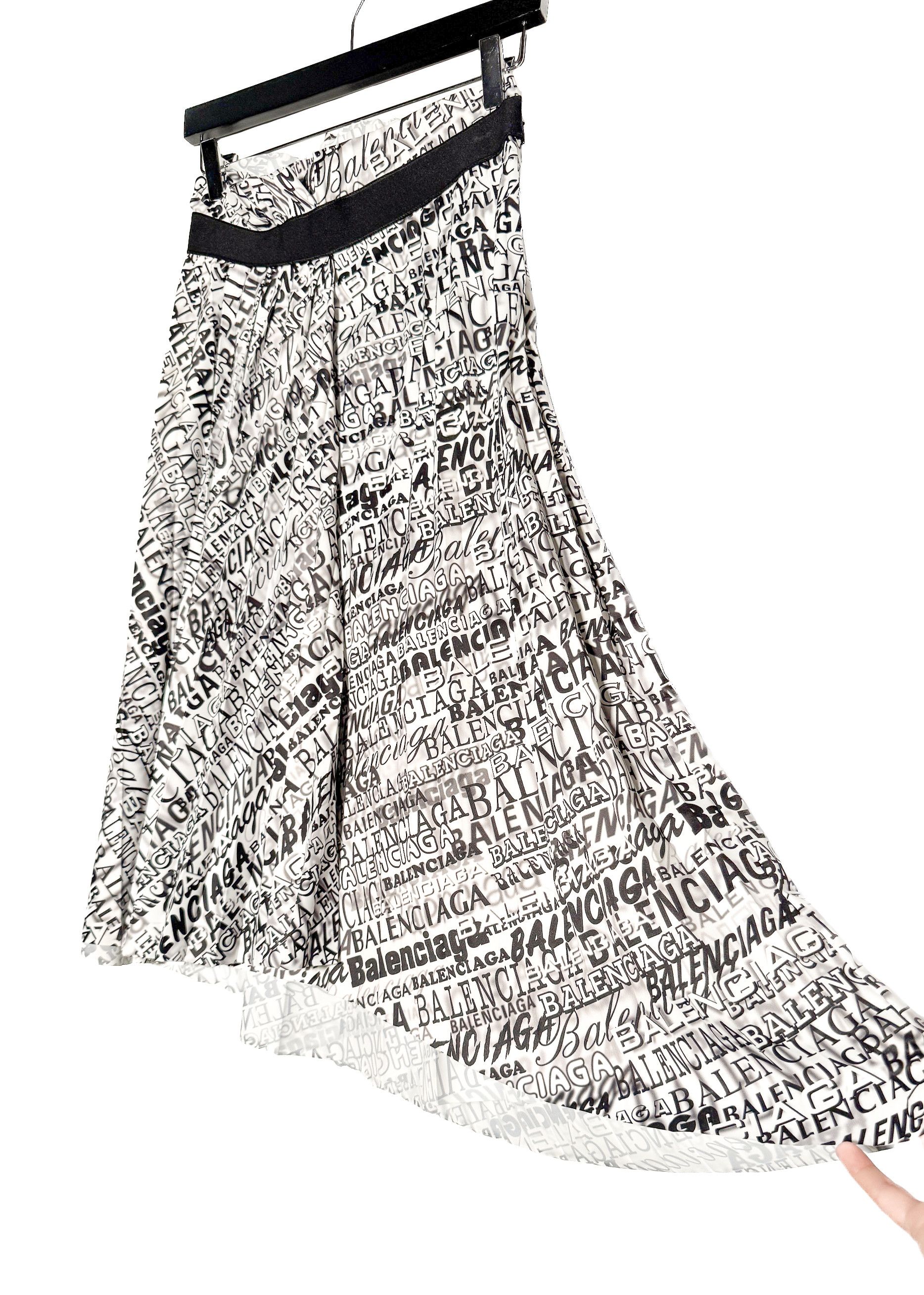 Balenciaga Balenciaga 2019 White Black Logo Printed Pleated Midi Skirt Size 27" / US 4 / IT 40 - 2 Thumbnail