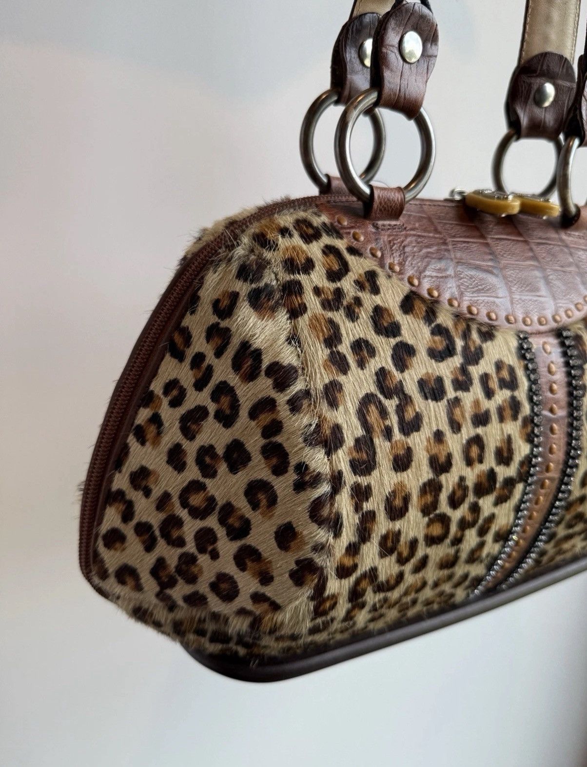 Vintage Alaluna Leopard Leather Brown hard Bag Vintage handmade Size ONE SIZE - 4 Thumbnail