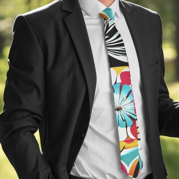 Other Floral Patchwork Tie Retro Designer Menswear Tie Necktie Mid Size ONE SIZE - 2 Thumbnail