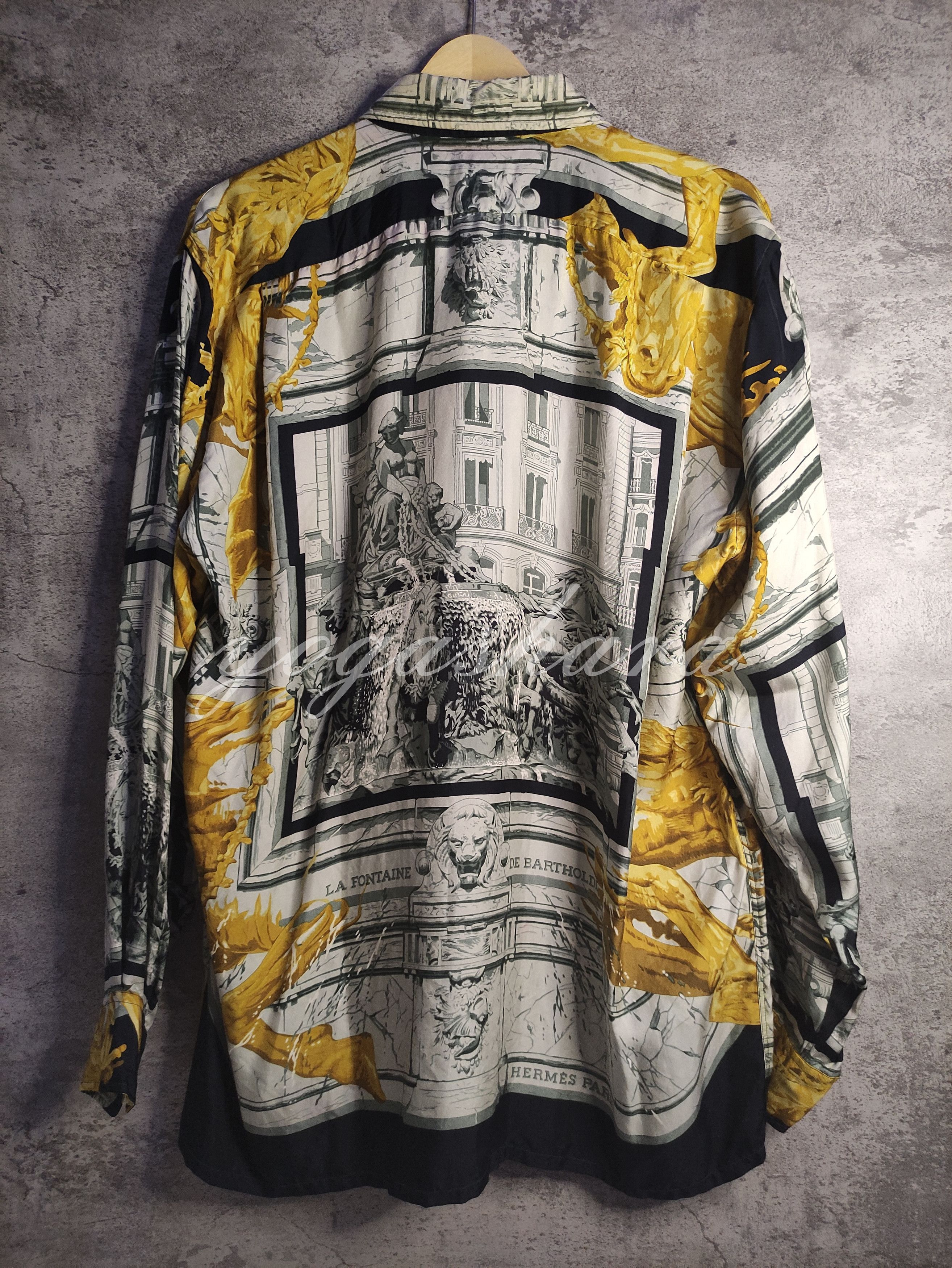 Hermes × Vintage Vintage Luxury - Hermes 'La Fontaine de Bartoldi' Silk Shirt Size US XL / EU 56 / 4 - 6 Thumbnail