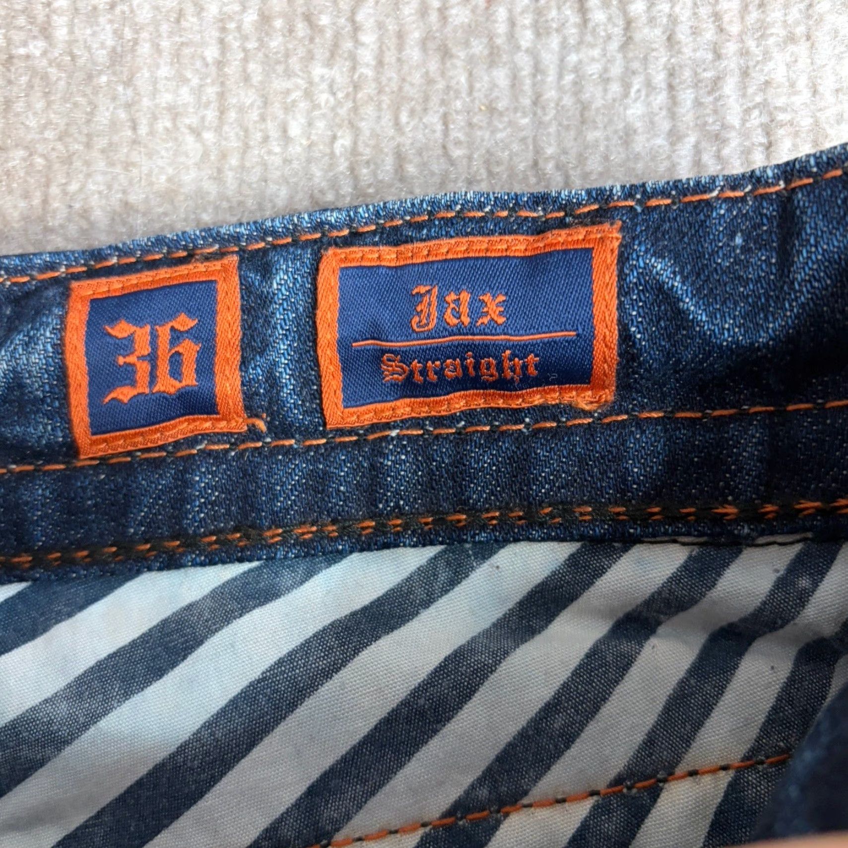 Vintage Rock Revival Jeans Mens 38 x 32 Blue Distressed 100% Cotton Jax Denim 5-Pocket Straight Inseam 32.0 Size US 38 / EU 54 - 7 Thumbnail