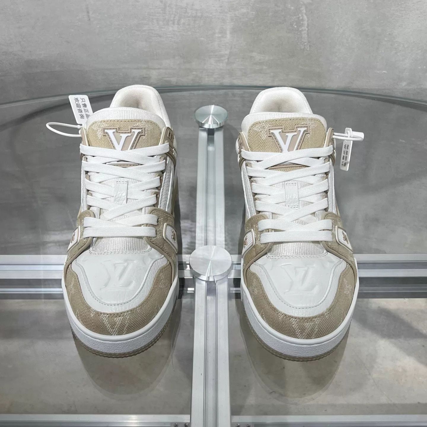 Louis Vuitton LV Trainer khaki denim new boxed tried UK2.5/36.5 Size US 6 / IT 36 - 1 Thumbnail