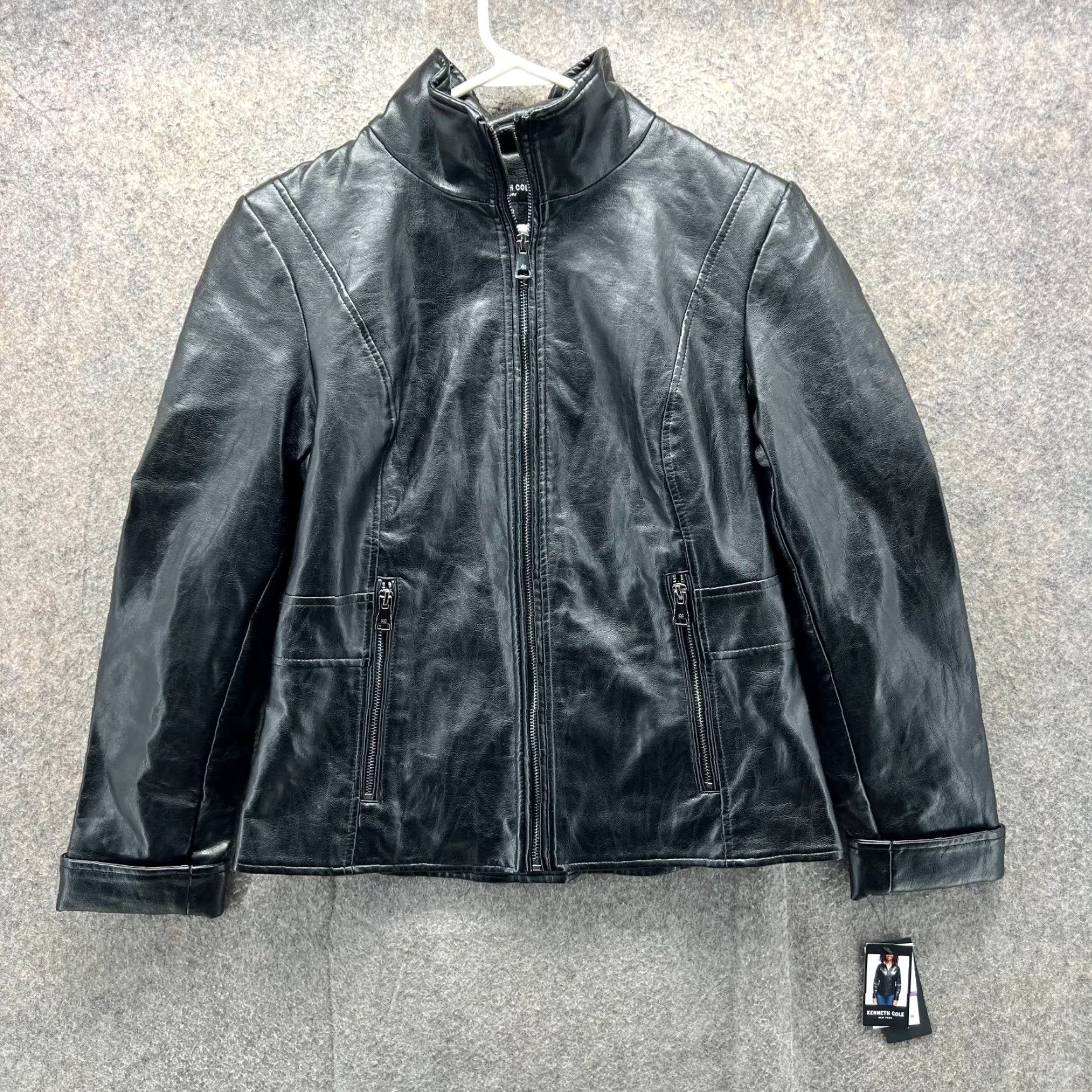 Kenneth Cole KENNETH COLE Leather Jacket Womens Small Black Faux Zip Up Moto Biker NEW 99 Size S / US 4 / IT 40 - 2 Thumbnail