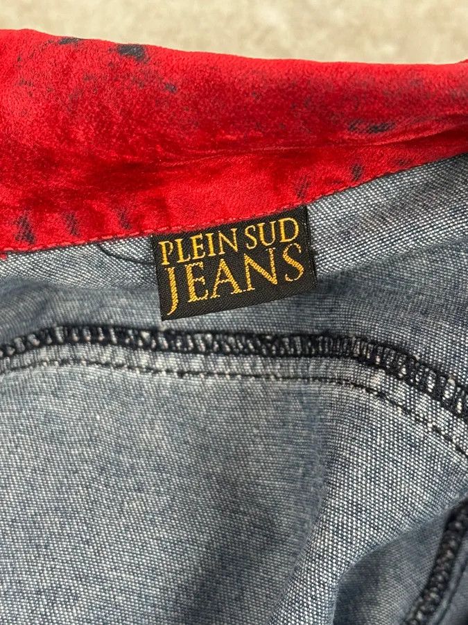 Vintage Plein Sud Red & Blue Gradient Velvet Denim Trucker Jacket Size XS / US 0-2 / IT 36-38 - 12 Thumbnail
