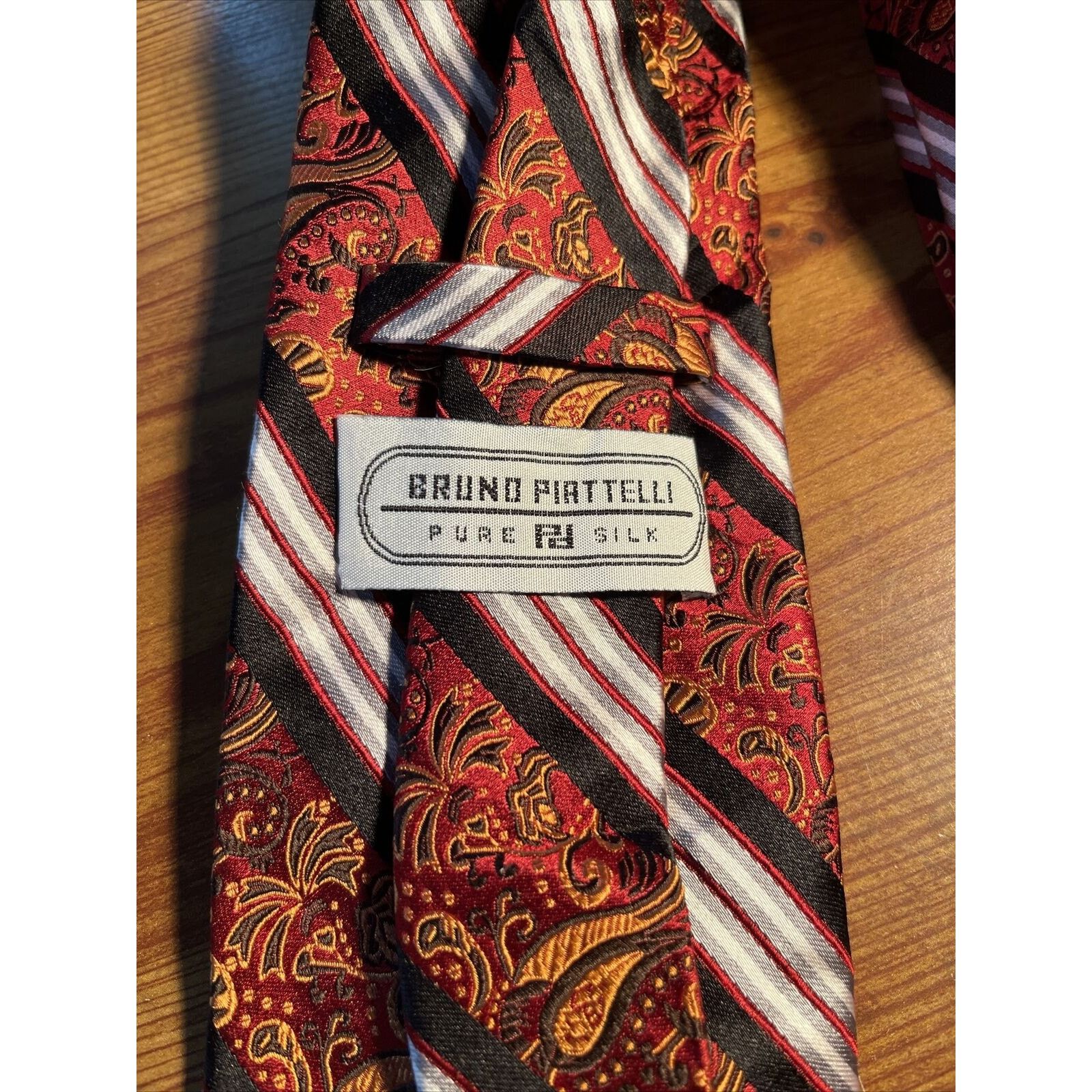 Bruno Piattelli Bruno Piattelli Pure Silk Men’s Red Striped Paisley Necktie Size ONE SIZE - 2 Thumbnail