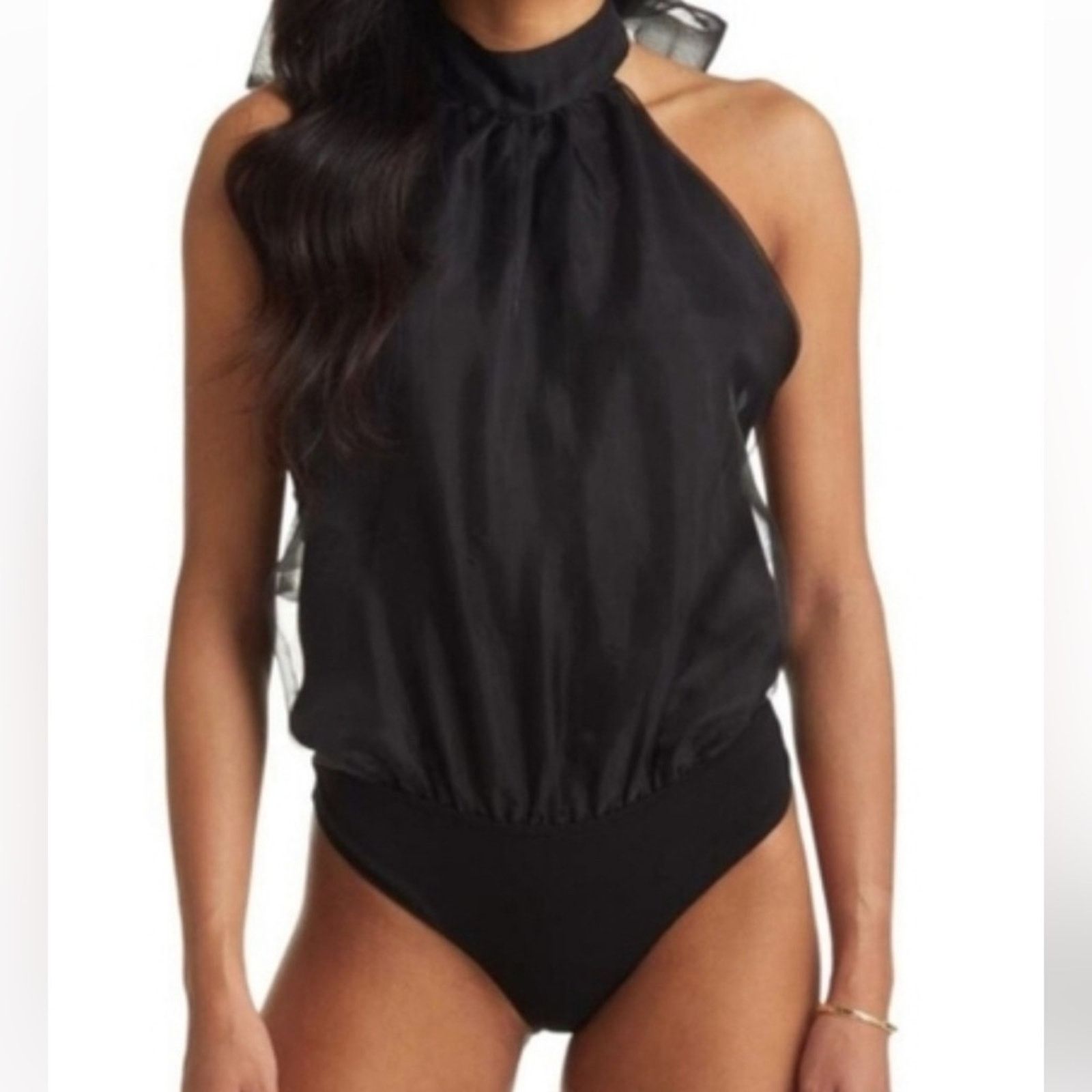Other Vici Black Organza Halter Bow Tie Neck Bodysuit NWT S Size S / US 4 / IT 40 - 1 Thumbnail