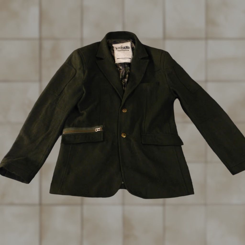 Vintage a tiziano blazer trench coat Men L Green Wool Button Lined Zip Mid-Length Fall Winter Solid Army Vintage No Size 42R - 1 Thumbnail