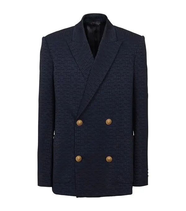 Balmain o1s1wg110925 PB Monogram Satin Jacket in Navy Blue Size US XL / EU 56 / 4 - 1 Thumbnail