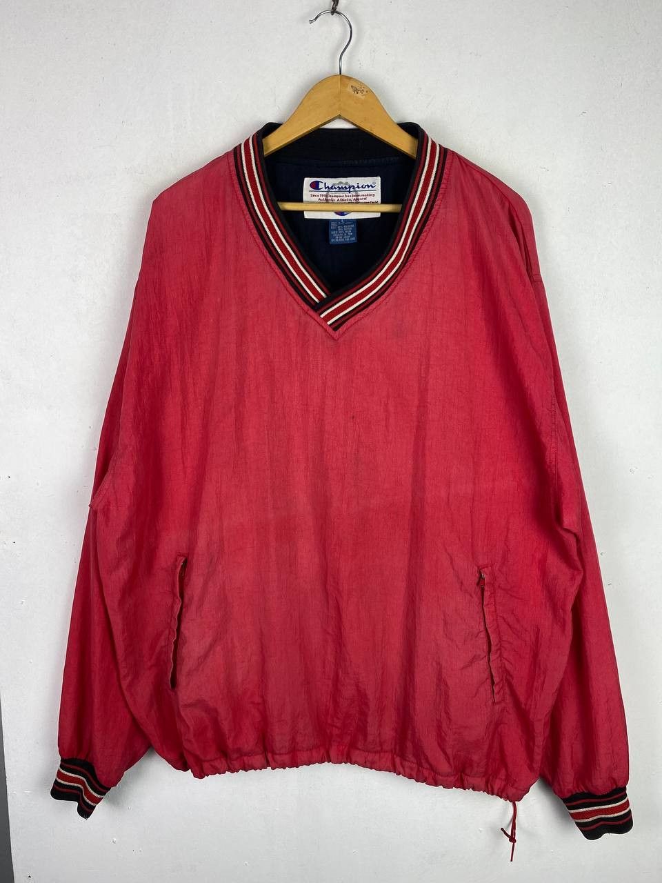 vintage champion nylon jacket v collar sunfaded