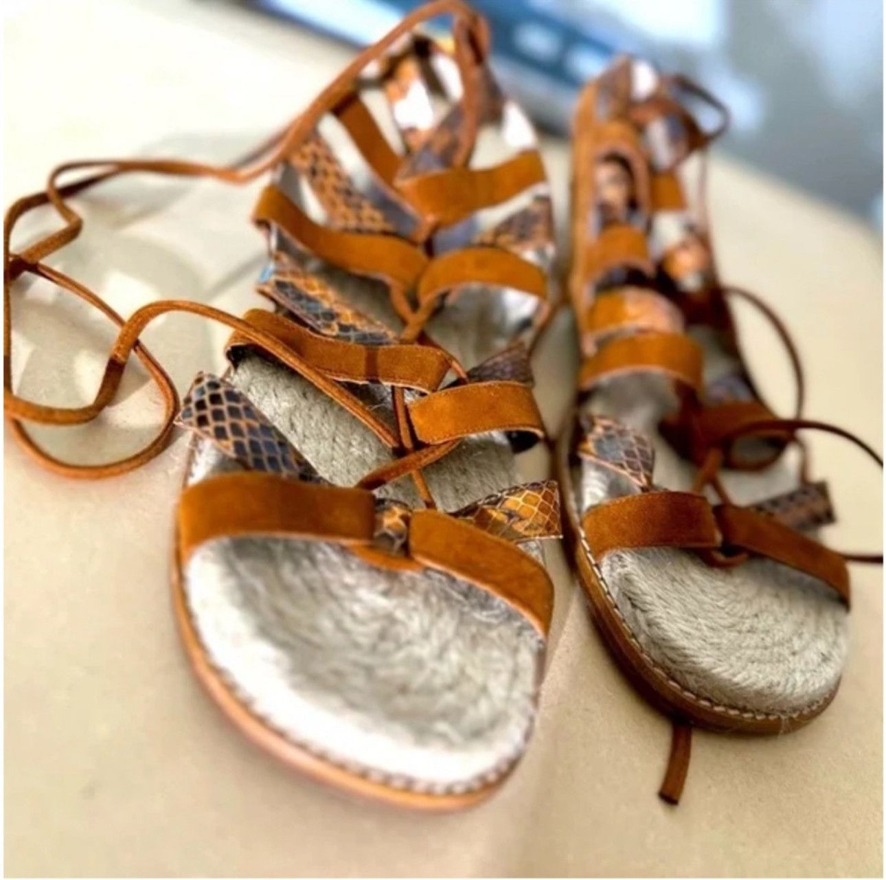 Paul Andrew Paul Andrew snakeskin & suede lace up sandals Sienna 41 Size US 11 / IT 41 - 7 Thumbnail