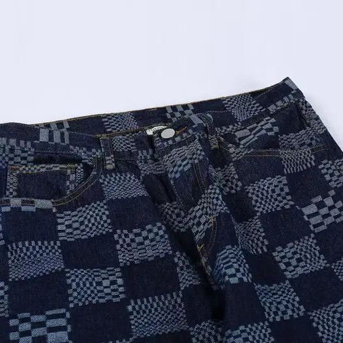 Jean Check Pattern Graphic Blue Denim Jeans Size US 32 / EU 48 - 4 Thumbnail
